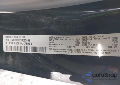 2025 Chrysler Pacifica Hybrid Select из США, поврежденный, VIN 2C4RC1S77SR565661